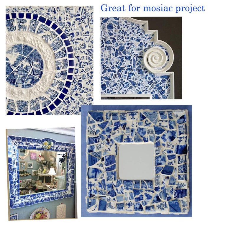 Lanyani Broken Ceramic China Tiles Assortment Blue and White Porcelain Pieces for Mosaic Craft, Cover 11x11 inches - Image 5